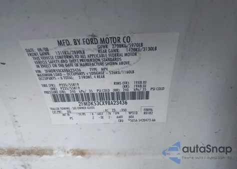 2009 Ford Flex Limited z USA, uszkodzony, nr VIN 2FMDK53CX9BA23436